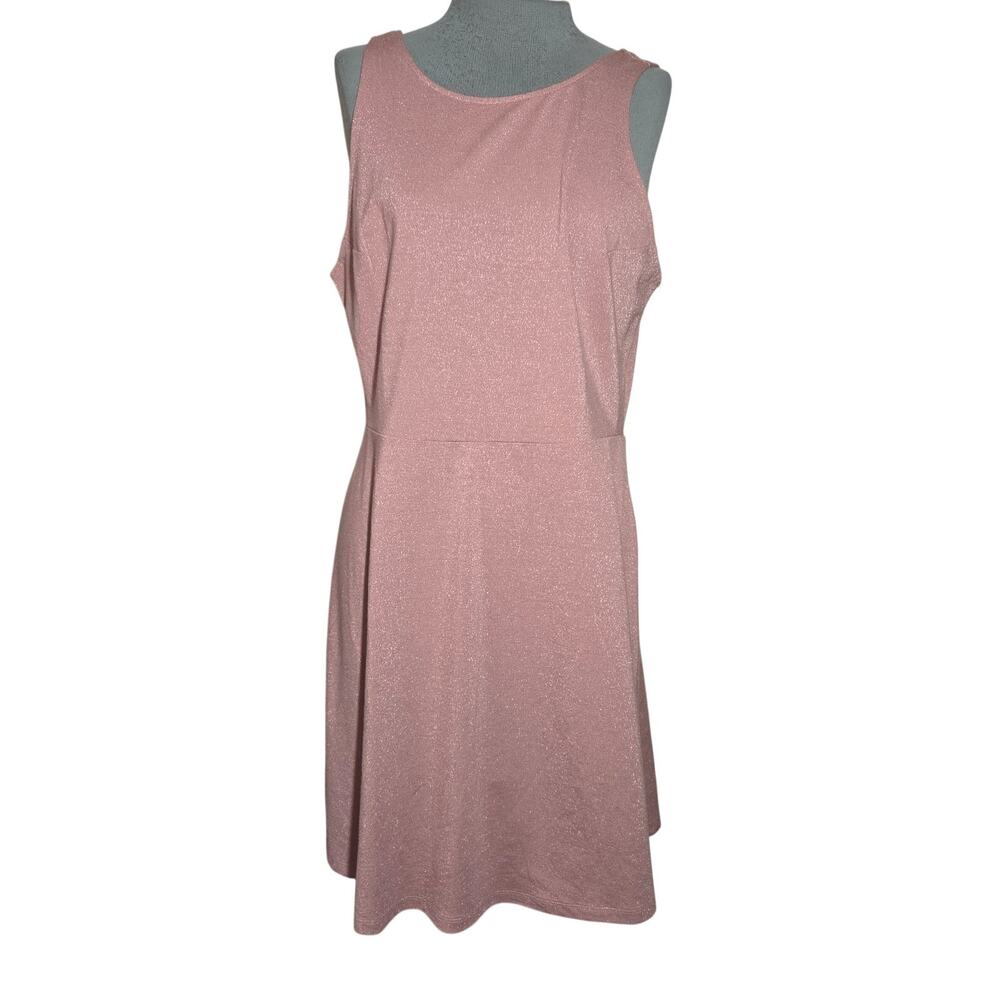 Pink Metallic Sleeveless V Back Dress Size 14